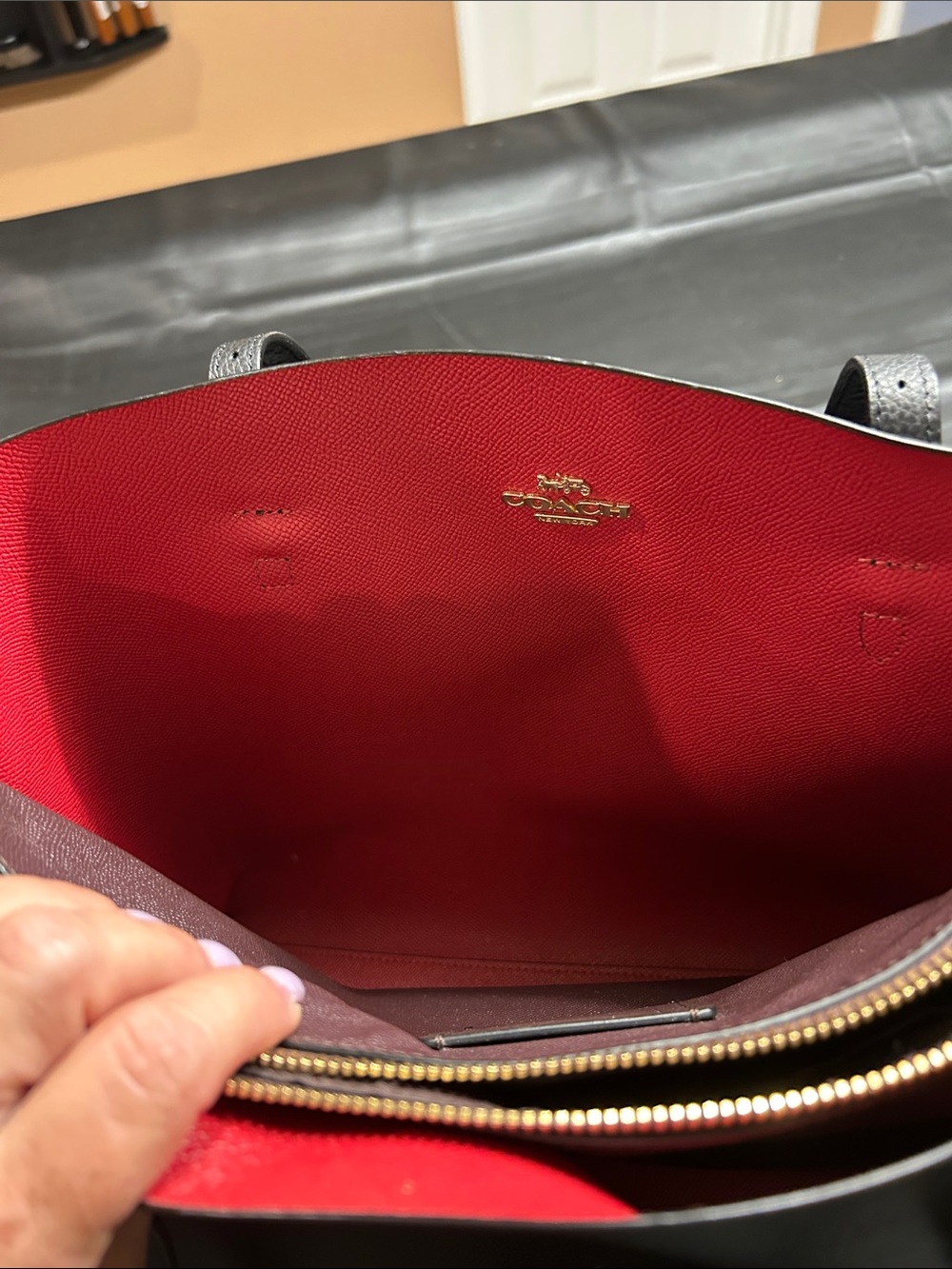 Coach Black Leather Tote with Gold Logo and Tag - Picture 4 of 17